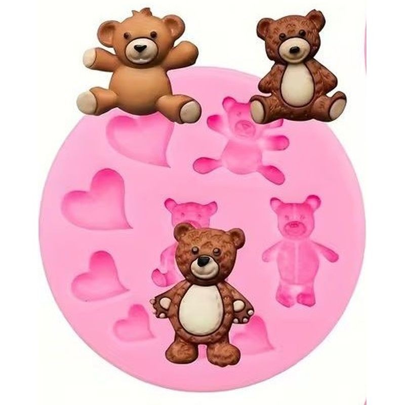 Silicone Mould Teddy Bear & Hearts 9 cavity