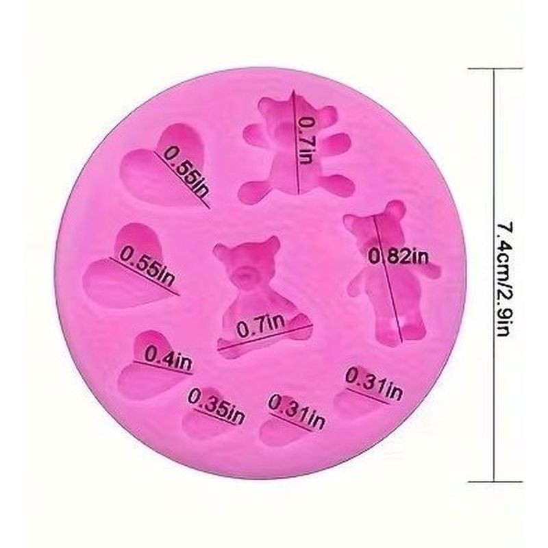 Silicone Mould Teddy Bear & Hearts 9 cavity