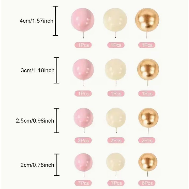 Cake Topper Ball Set – Gold Blue and Pink 21 piece