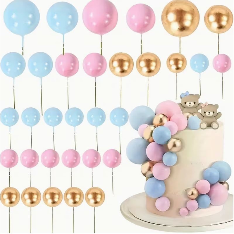 Cake Topper Ball Set – Gold Blue and Pink 21 piece