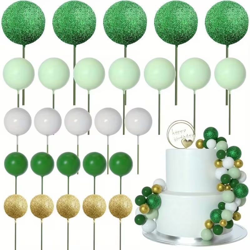 Cake Topper Ball Set â€“ Green Tones 25 Piece