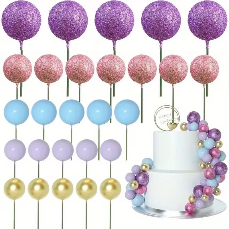 Cake Topper Ball Set – Purple, Pink & Blue Tones 25 Piece