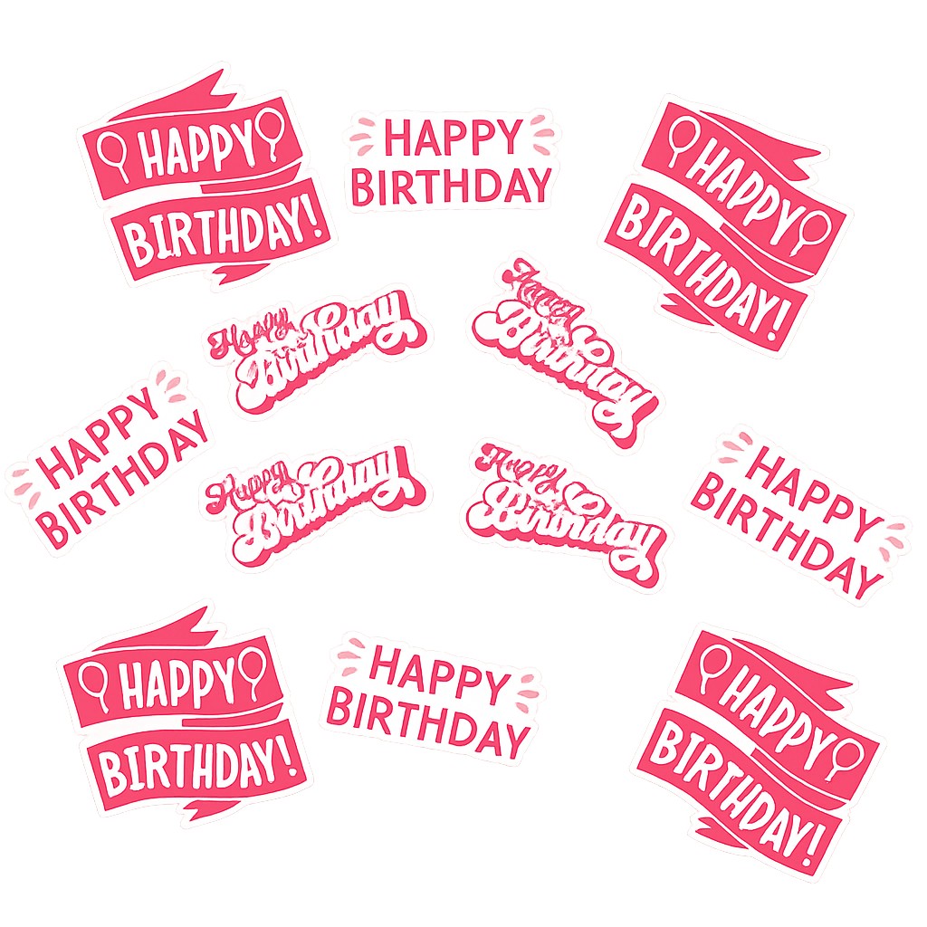 Cupcake Toppers - Edible Wafer Top - Happy Birthday Script in Pink 12pk