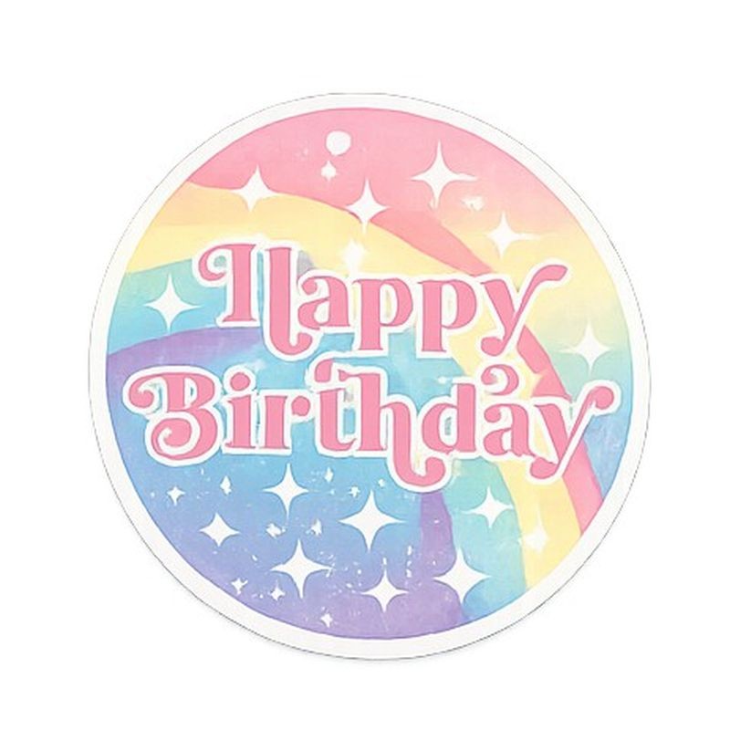 Cupcake Toppers - Edible Wafer Top - Happy Birthday Script Multicoloured 12pk