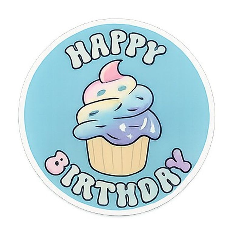 Cupcake Toppers - Edible Wafer Top - Happy Birthday Script Multicoloured 12pk