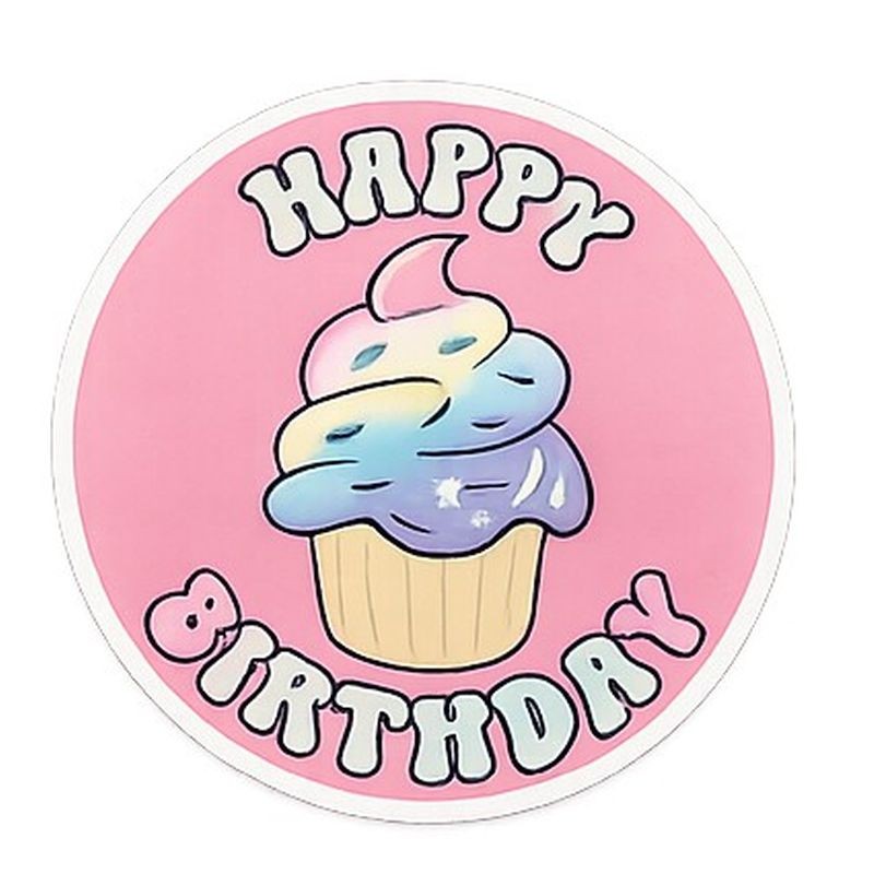 Cupcake Toppers - Edible Wafer Top - Happy Birthday Script Multicoloured 12pk