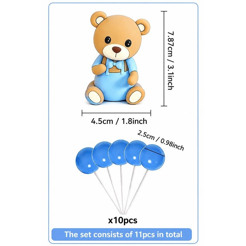 Blue Teddy Bear Cake Topper Set â€“ 11 Piece