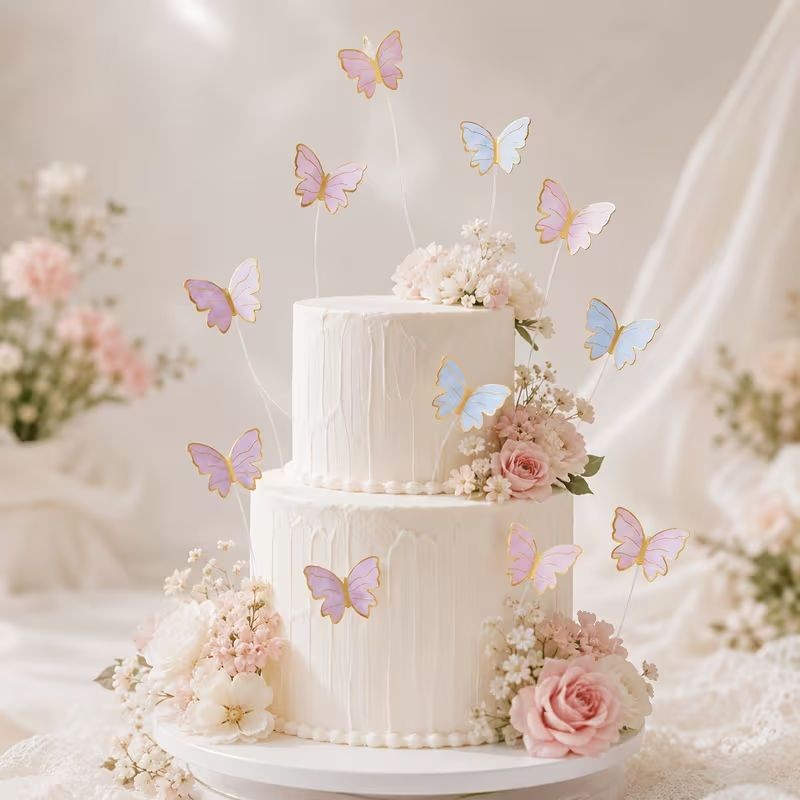 Cake Topper Butterflies Blue Pink Purple 50pcs Set