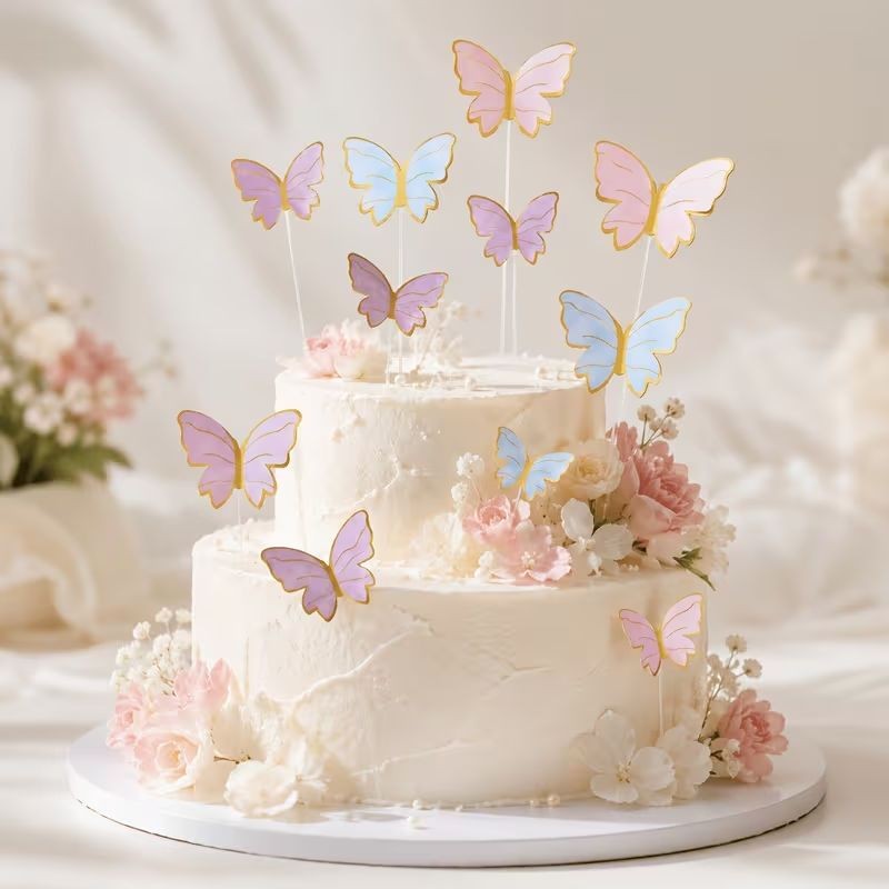 Cake Topper Butterflies Blue Pink Purple 50pcs Set